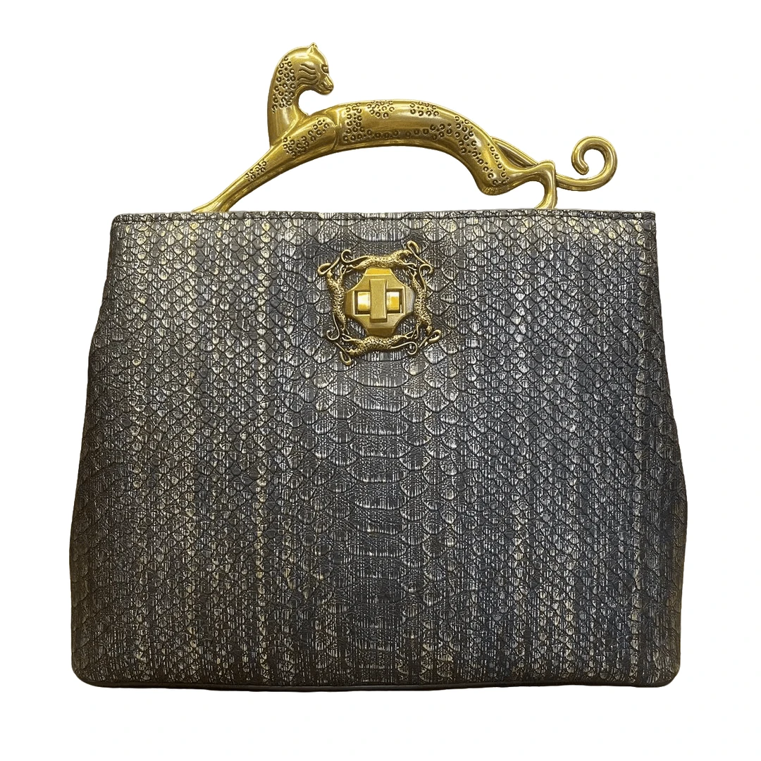 WATIFUN【2024无撞款设计版高定女包】秀款花豹蟒蛇单肩手提包V2429