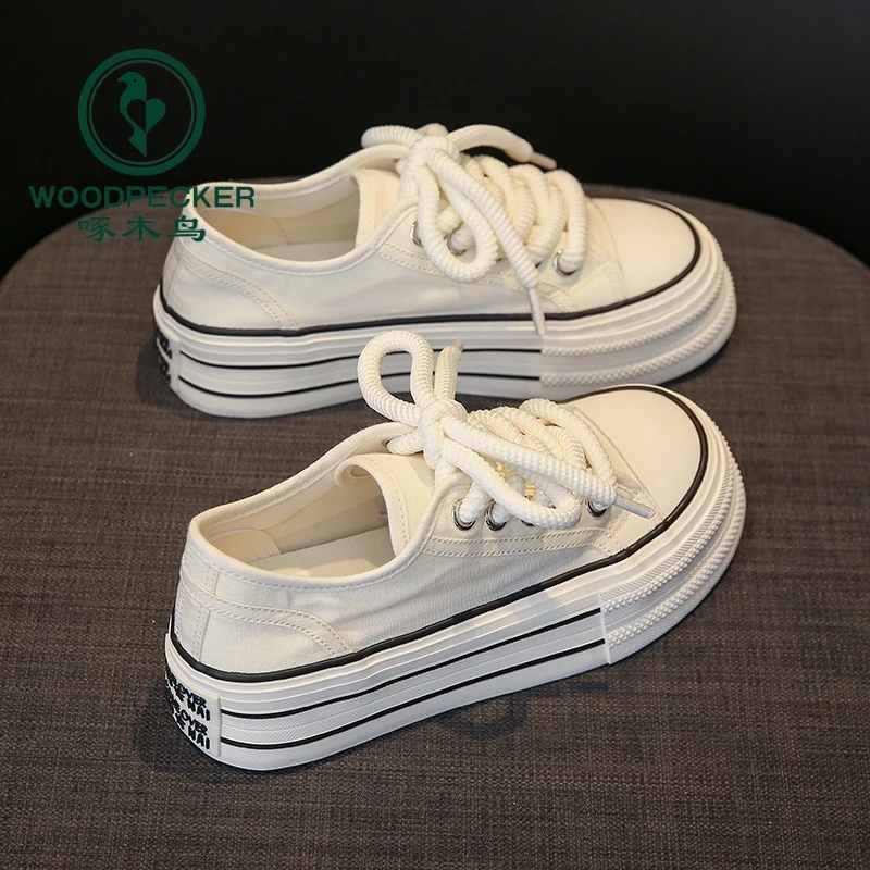 啄木鸟增高帆布鞋女2024新款夏季薄款女学生休闲百搭春夏板鞋爆款