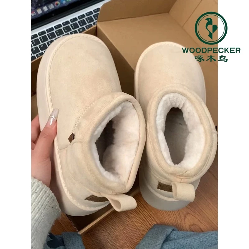 啄木鸟小众奶油厚底雪地靴女冬季2024年新款加绒加厚东北保暖棉鞋