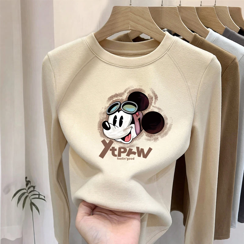 正肩德绒加厚T恤女长袖上衣秋冬显瘦百搭修身内搭打底衫2024新款