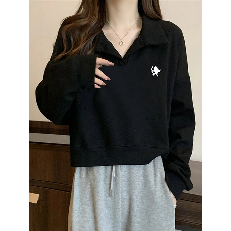 设计感小众短款杏色卫衣女chic港风秋冬季休闲高腰小个子薄款上衣