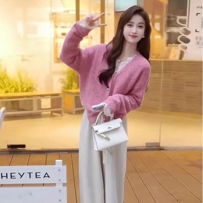 一整套初冬穿搭时尚减龄高级感小香风针织上衣两件套装裤子女春秋