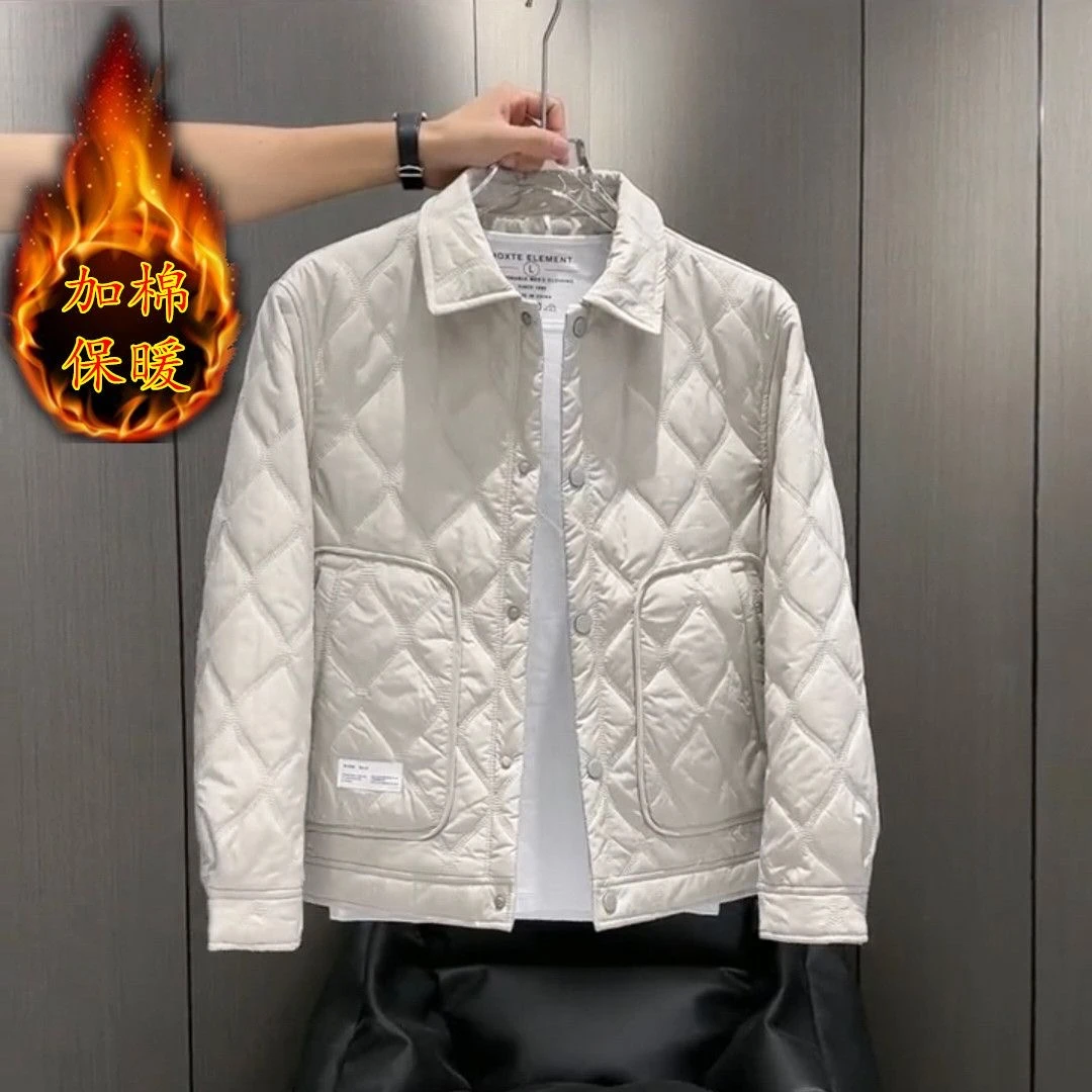 冬季新款防风男士加棉夹克潮流时尚保暖韩版翻领夹克显瘦修身外套