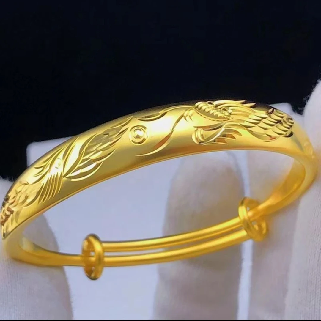 铜合金手镯 高定复古古龙凤呈祥时尚推拉手镯精美可调节妈妈款镯
