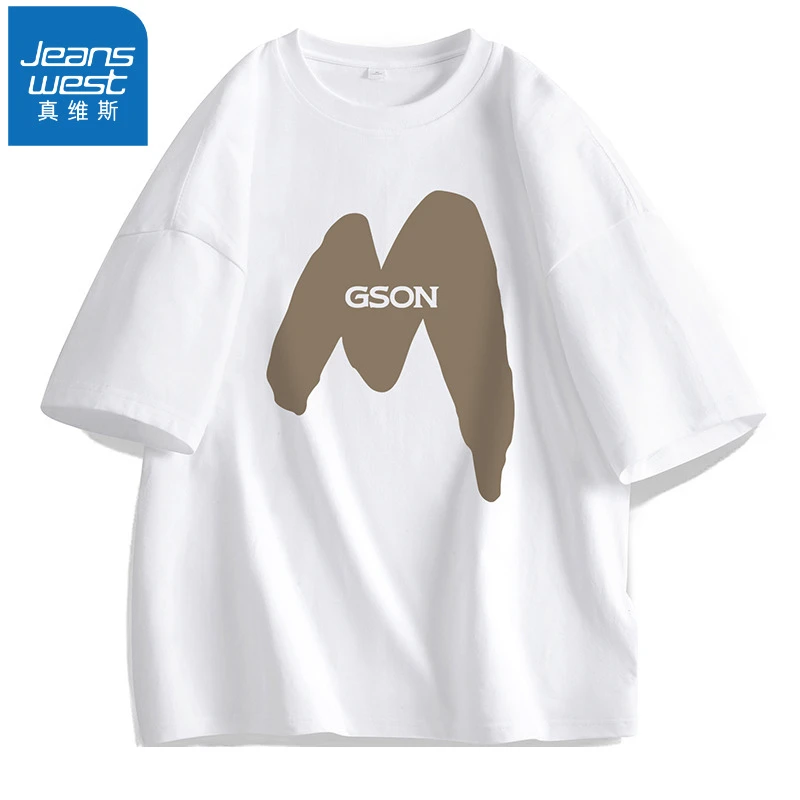 真维斯新款100棉圆领夏季美式短袖t恤情侣大M印花ins打底衫