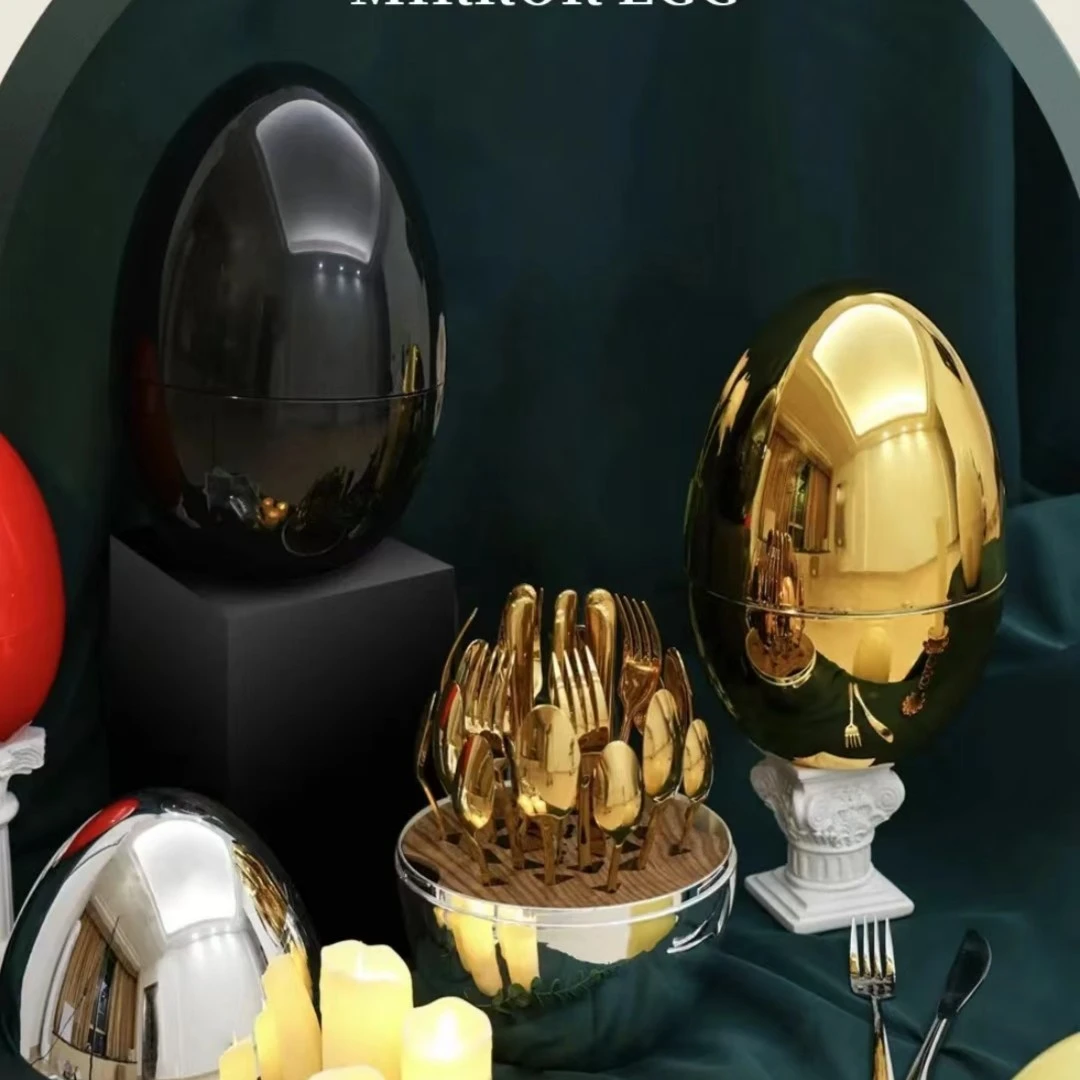 心境蛋24件套餐具套装大银蛋金蛋经典款乔迁礼品家用不锈钢