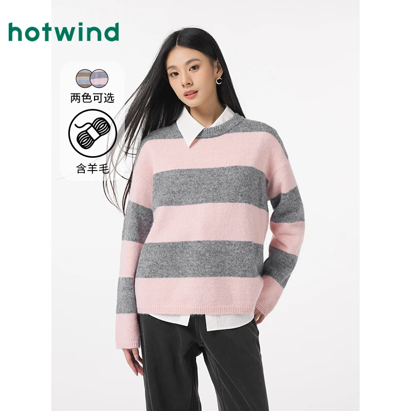 热风2024年冬季新款女士彩条纹针织衫F08W4413