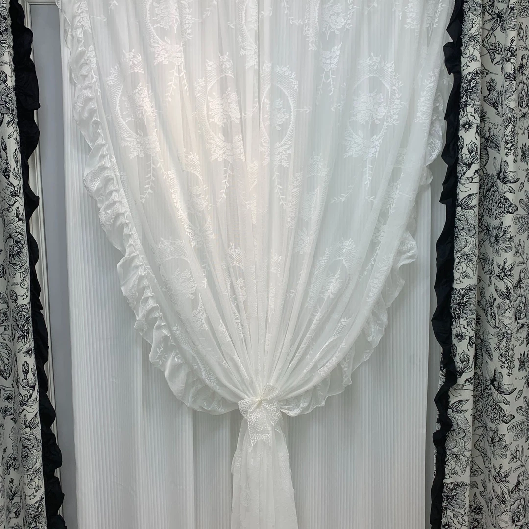 双纱一体洛可可蕾丝百叶纱加厚透光不透人两层一轨客厅卧室窗纱帘