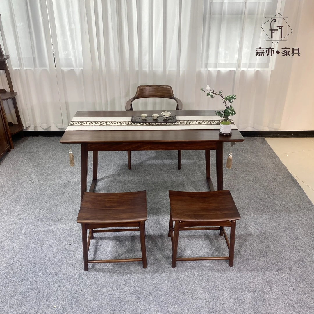 嘉亦乌金木沐风小茶桌干泡桌实木家具家用书桌书画桌书法桌泡茶桌