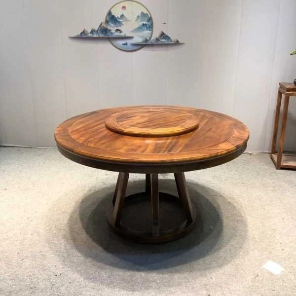 嘉亦胡桃木新中式餐桌餐台圆桌转盘茶几圆形高端角几原木色方几