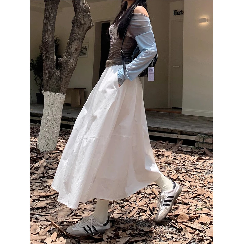 高腰白色半身裙女夏季新款中长款法式气质a字裙垂感中长款裙裙子