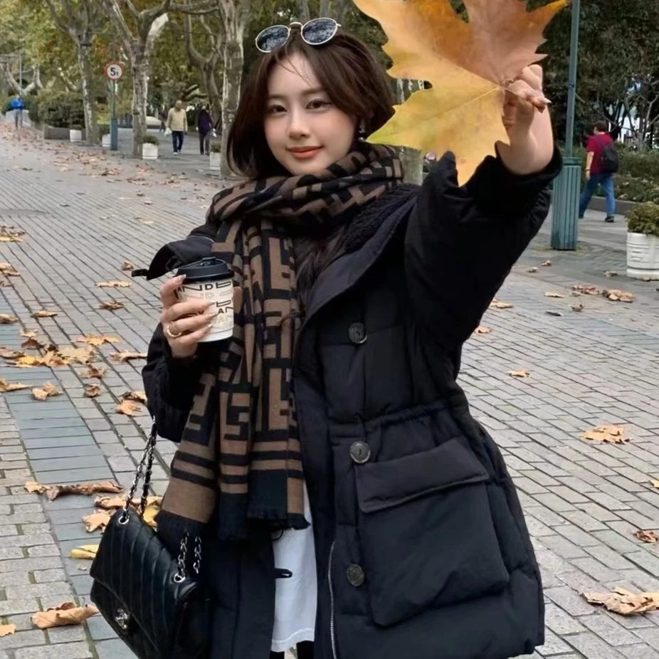 凹凸不二收腰大翻领白鸭绒长款羽绒服网红时尚百搭保暖秋冬H02