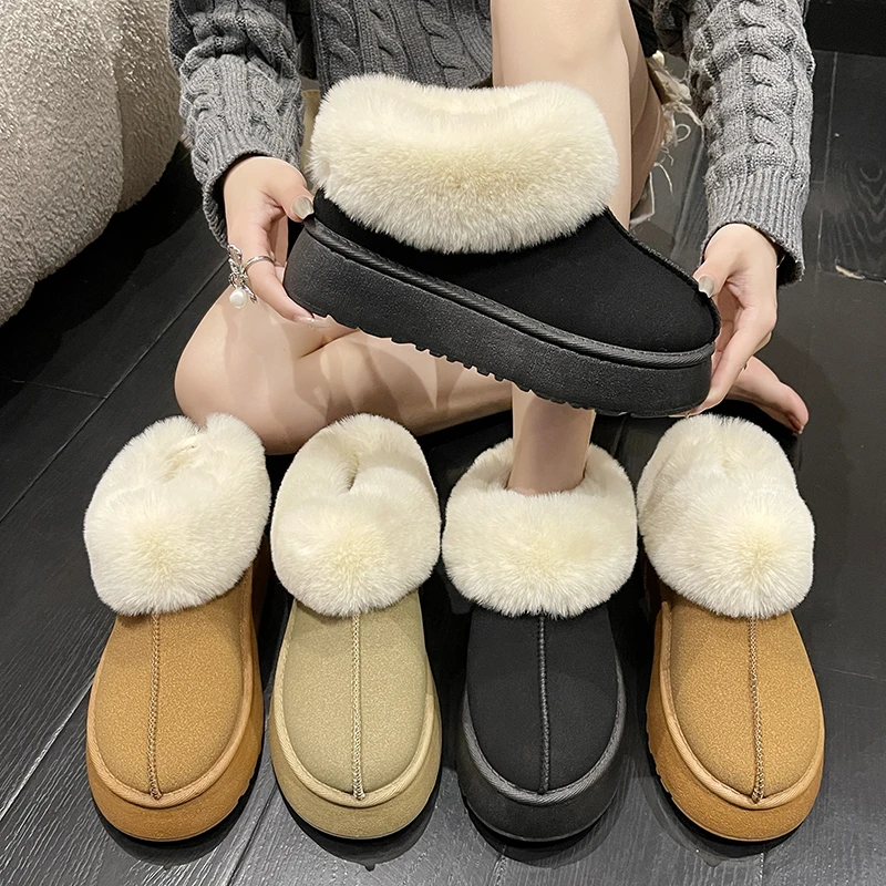 厚底毛毛雪地靴女外穿秋冬孕妇懒人办公室内包头半拖加绒棉鞋-xx