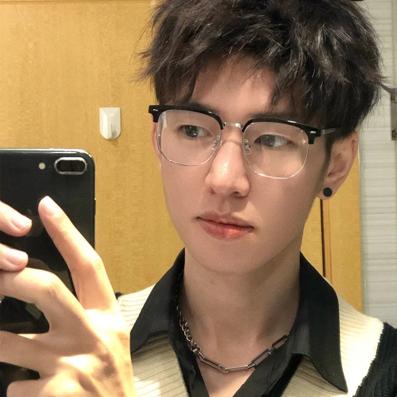 防蓝光近视眼镜理工男款痞帅高颜值网红同款半框眼镜框架女款辐射