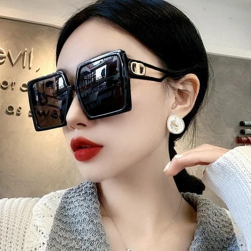 欧美超大框米白色墨镜女大脸网红个性街拍眼镜防紫外线太阳镜方框