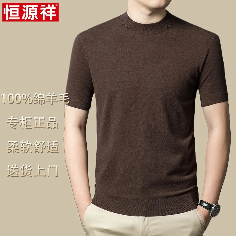 恒源祥【官方正品】羊毛短袖男款秋冬季羊毛衫针织半袖打底衫
