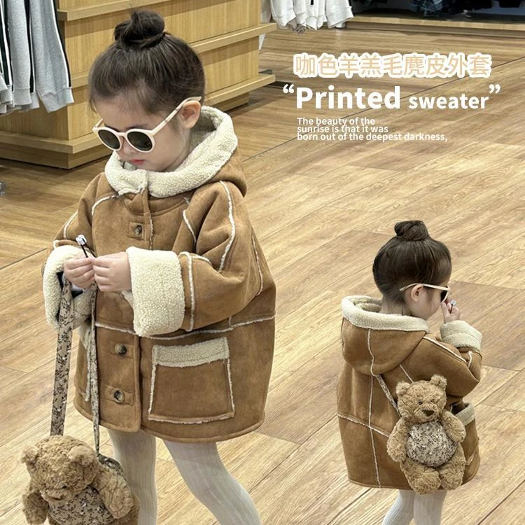 女童双面穿外套23冬季新款皮毛一体宝宝连帽保大衣毛毛衣