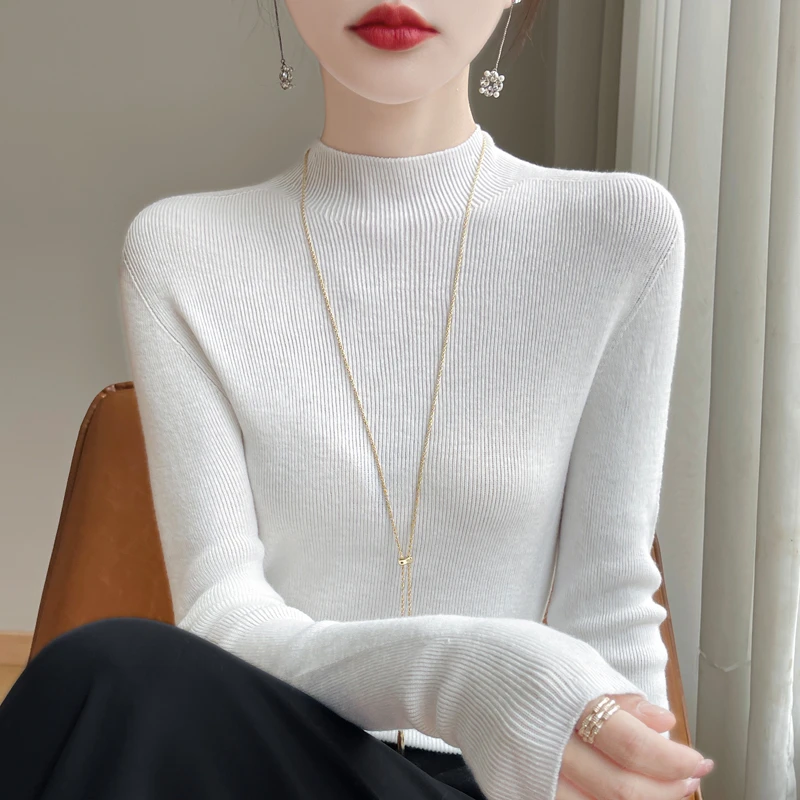 秋装打底内搭一线成衣精纺抽条半高领毛针织衫女时尚百搭气质洋气