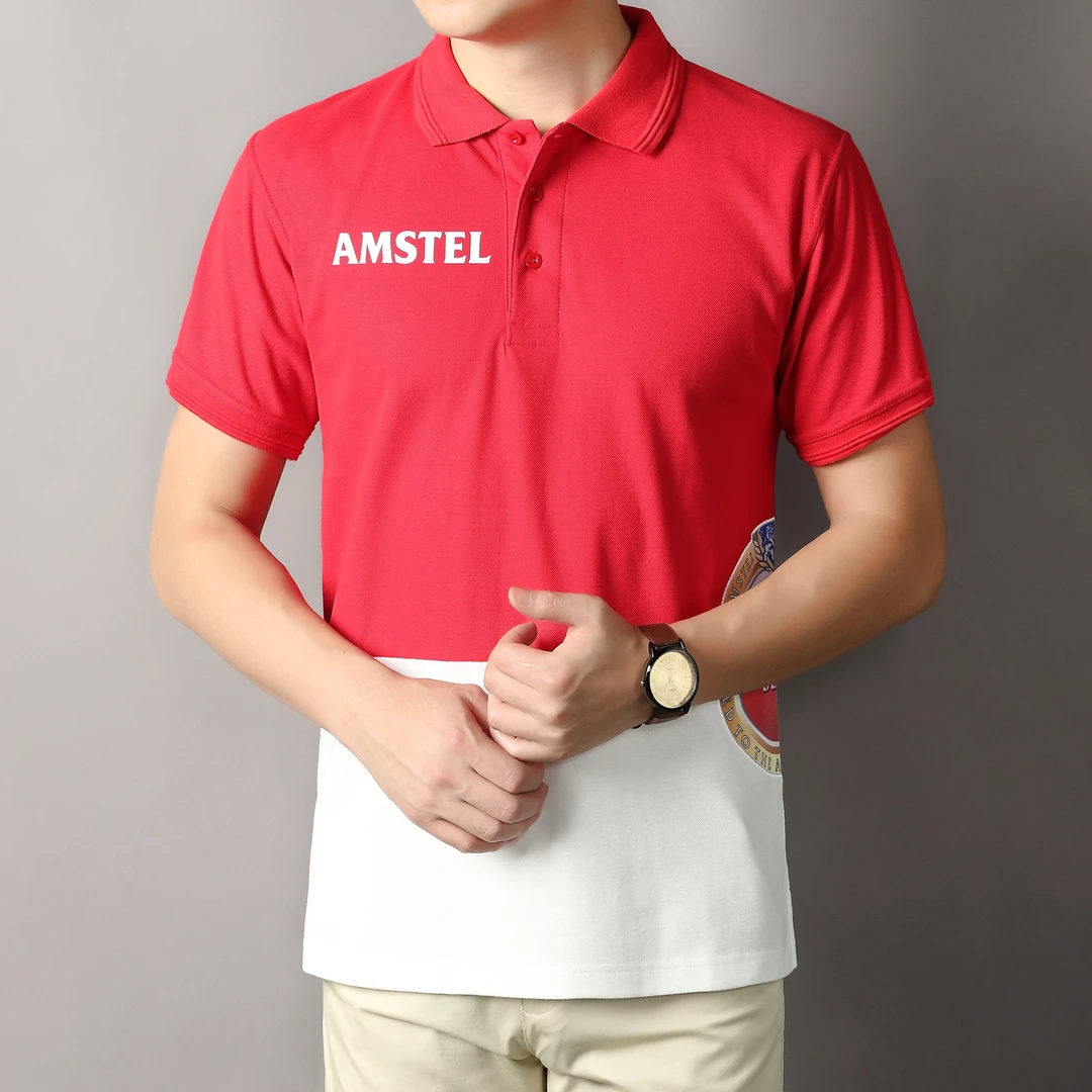 男短袖polo衫红色撞色宽松印花运动休闲原创设计翻领潮流时尚带领