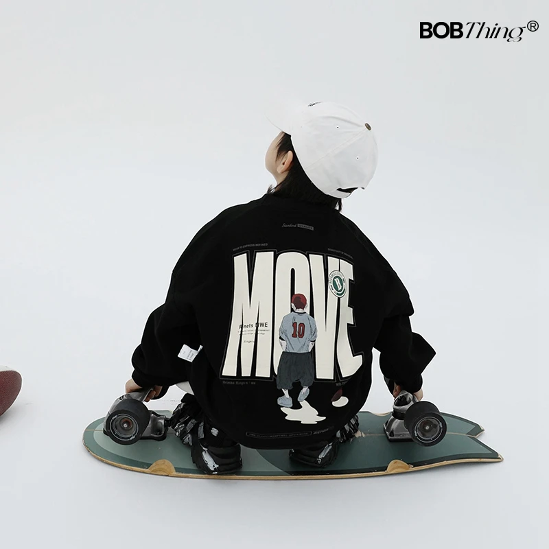 卡通字母圆领卫衣男童春秋款套头衫儿童潮牌上衣中大童打底衫童装