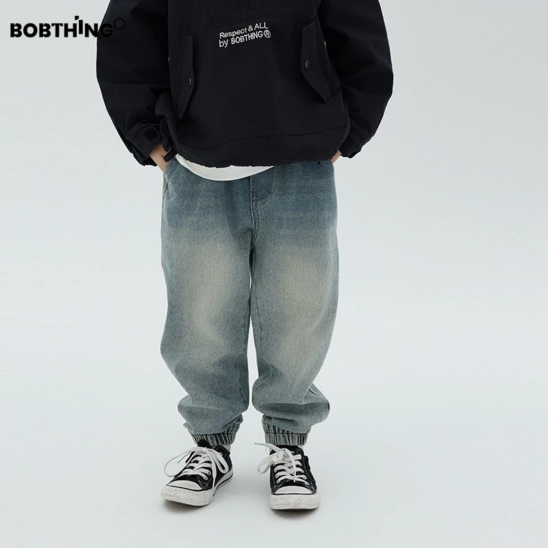 儿童简约水洗蓝牛仔裤松紧口长裤男童春秋薄休闲裤潮童装百搭裤子