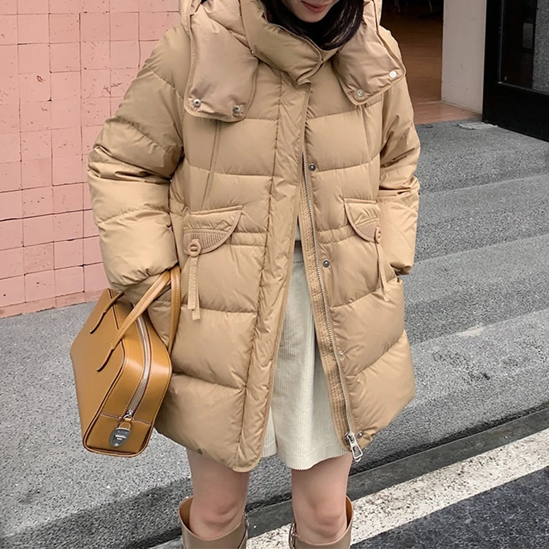 2023气质女生中长款小个子加厚收腰显瘦修身羽绒服