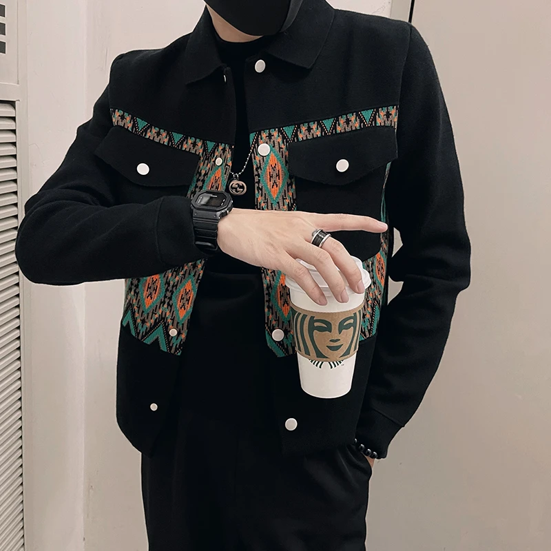 民族风开衫毛衣外套男士毛衣春秋季男装2024新款黑色针织衫夹克衫