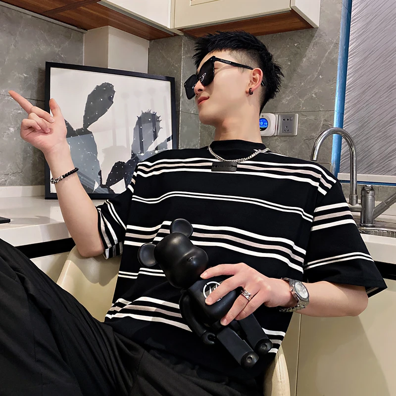 欧若风轻奢网红韩版潮流短袖T恤夏季宽松圆领休闲半袖ins帅气上衣