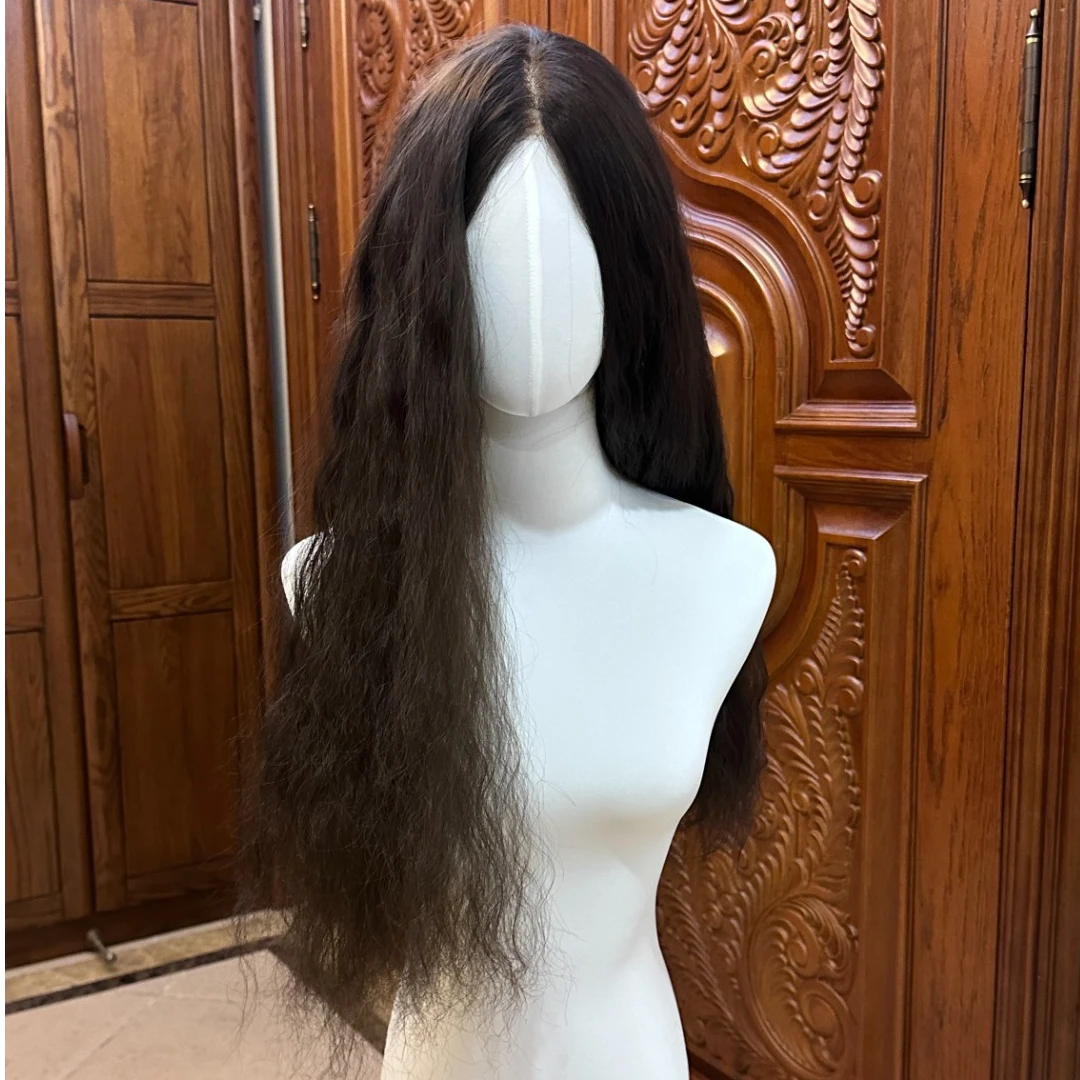 莫奈 繁花系列黑茶色65cm玉米卷进口发丝可随意分缝大蕾丝假发