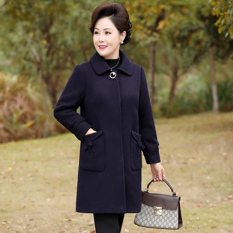文君中老年女装气质秋冬外套妈妈装5060岁时尚大衣奶奶装百搭大衣