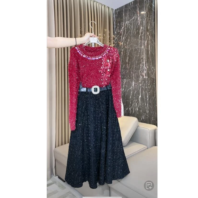 芙娜妮polo领设计感保暖休闲风秋季新款不规则半裙两件套F2431898