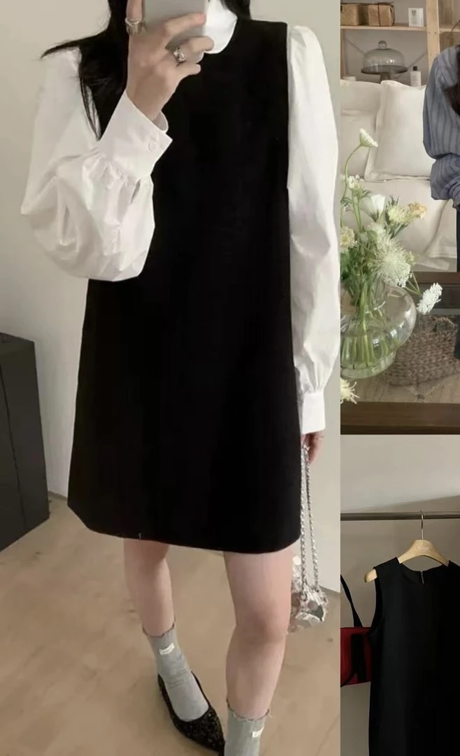 UM5063韩系西装面料背心连衣裙显瘦气质百搭长裙