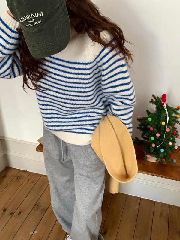 UM1826韩系条纹套头麻花羊毛毛衣厚实百搭2024冬季新款百搭