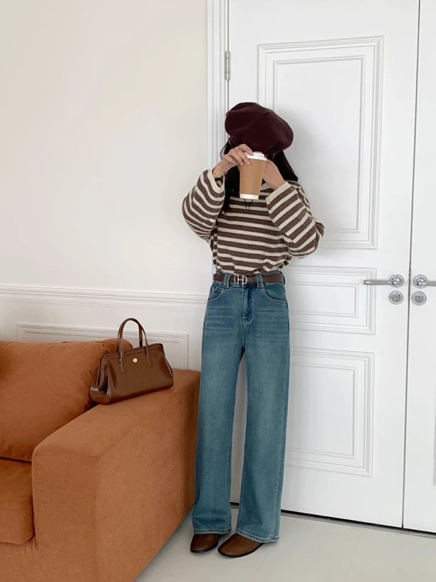 UM Z50010韩系【蓝调】小个子牛仔拖地裤四面弹抓绒2024冬新牛仔裤