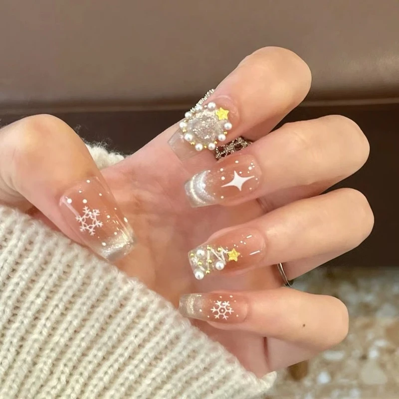 【慕珊.圣诞】圣诞限定冰透猫眼雪花高级感轻奢纯手工温柔穿戴甲