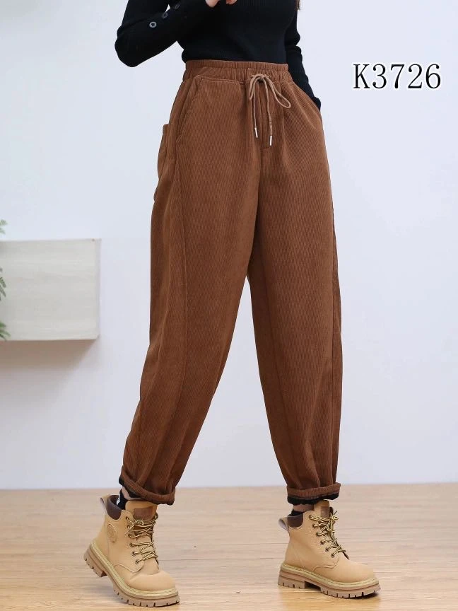 冬季松紧腰纯色加绒加厚款休闲裤宽松哈伦裤百搭长款