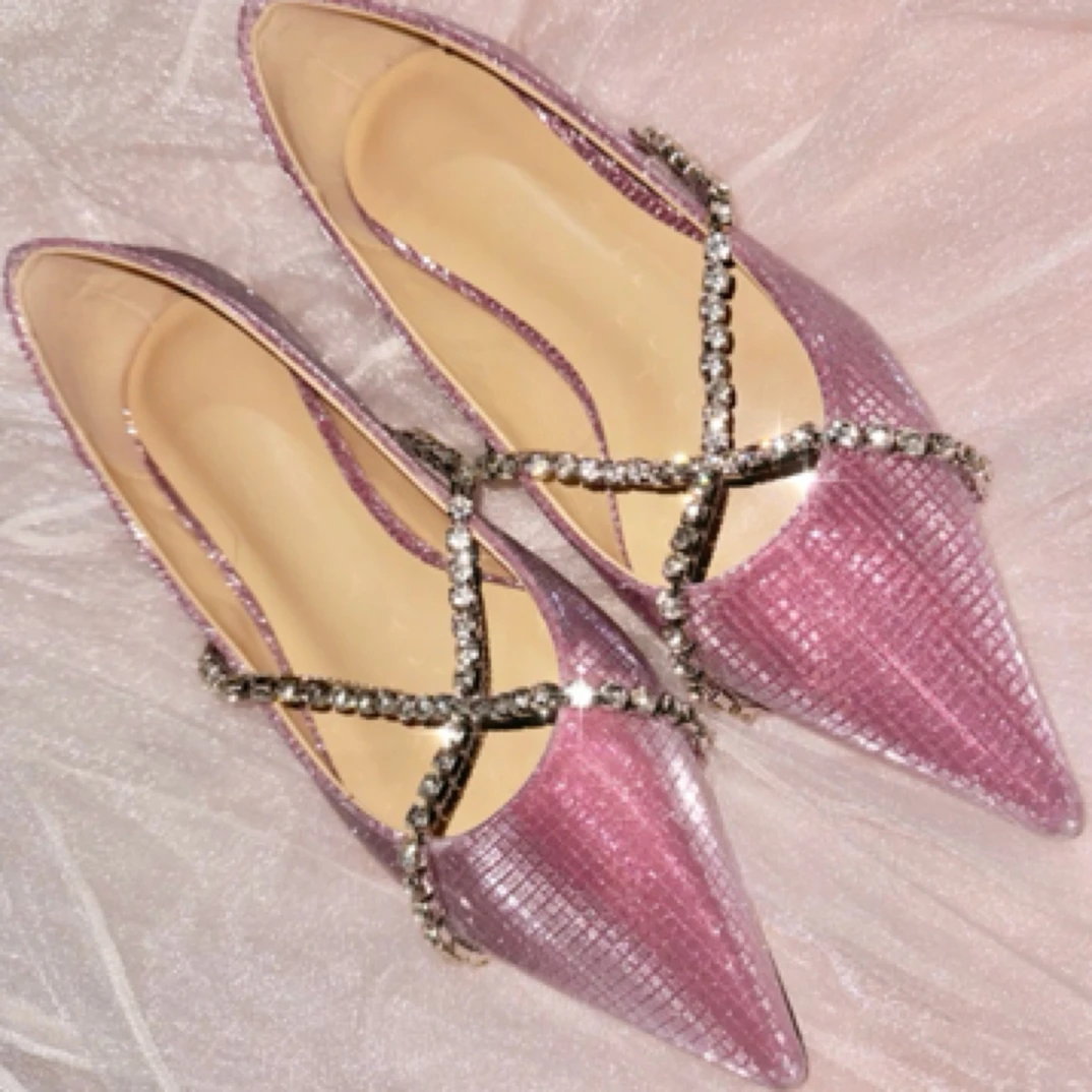 [人鱼公主]人鱼姬手工鞋内里羊皮尖头浅口交叉链条芭蕾舞鞋平底鞋