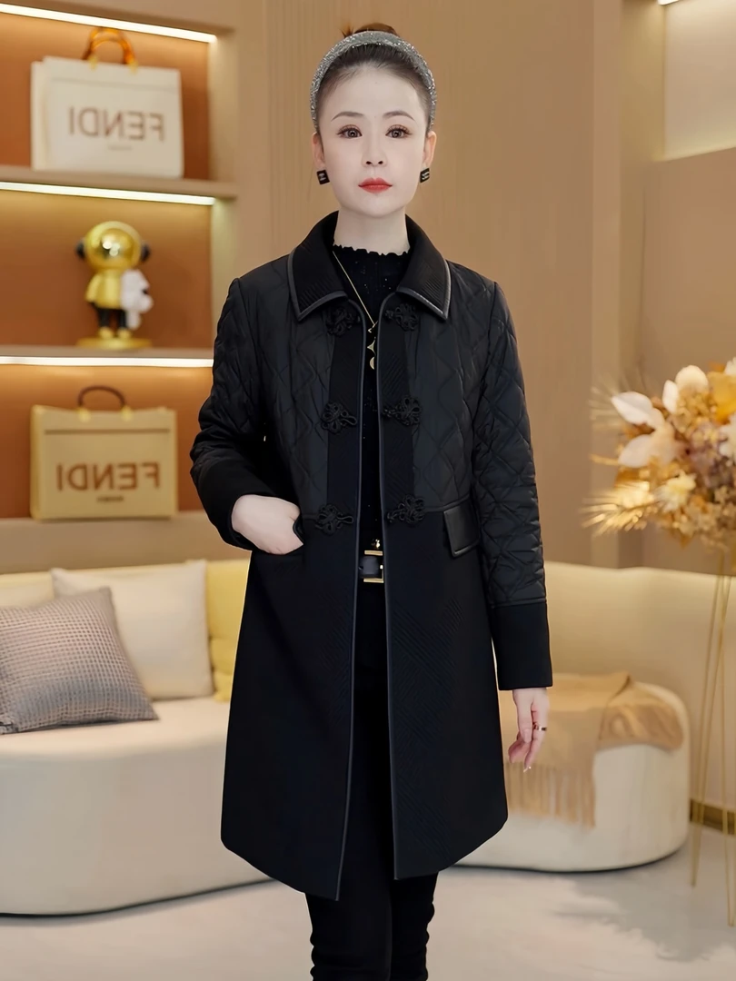 轻奢高端中长款外套女2023年秋冬季新款时尚洋气夹棉显瘦棉衣棉服