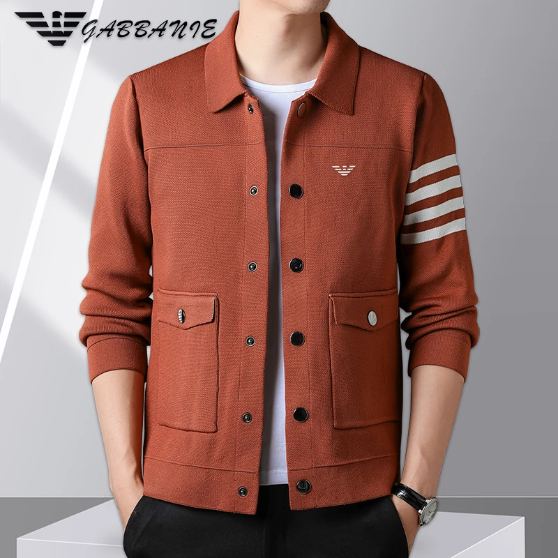 GABBANIE轻奢男士外套针织衫2024秋冬新款翻领保暖羊毛开衫毛衣男