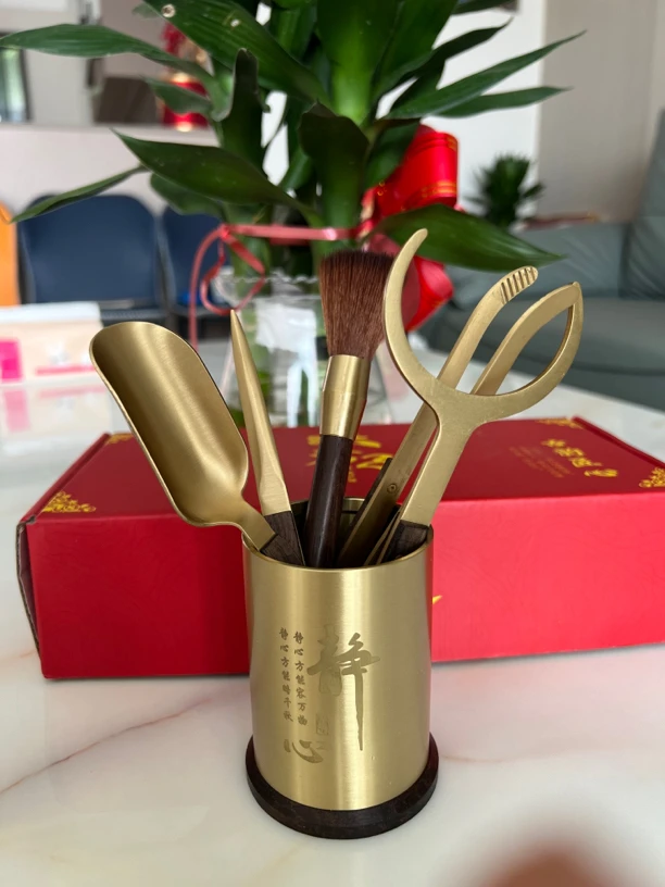 黄铜檀木茶道六君子套装功夫茶具配件用品泡茶工具养壶笔刀茶勺