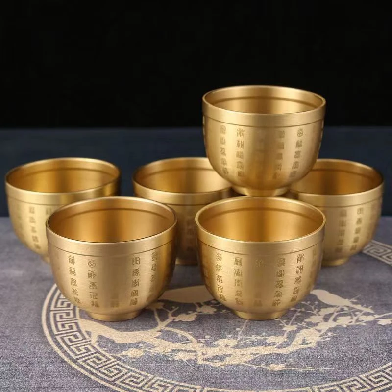 【铜升铜器】铜制百福杯大酒杯茶杯金属酒杯摆件家用