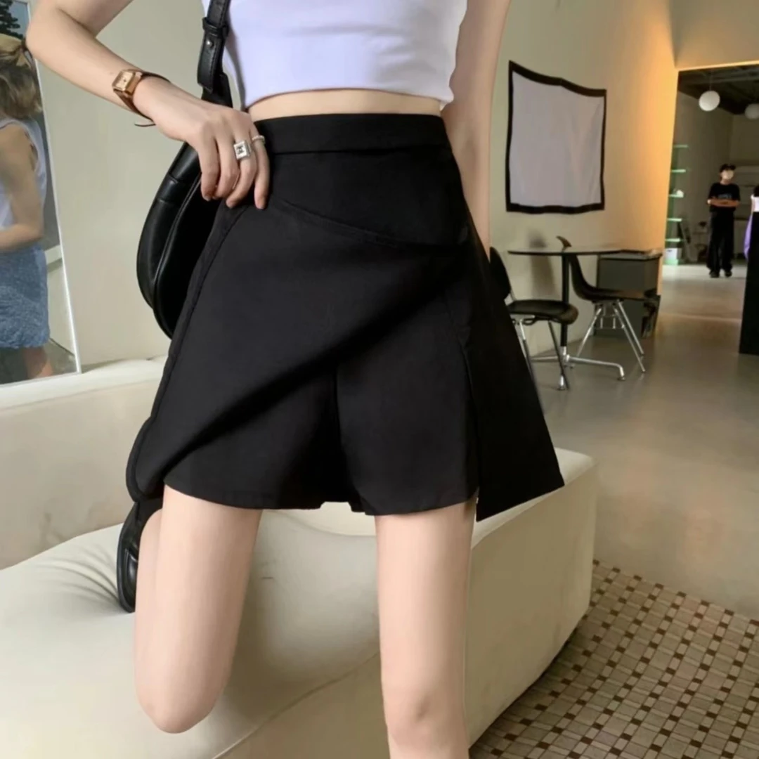 大码微胖黑色半身裙子女春短裙2024高腰A字裙裤胖MM收腰显瘦韩版
