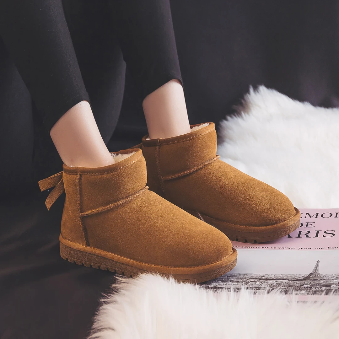 回力雪地靴女冬季2022新款短靴棉鞋加绒加厚皮防水面包鞋WZ0030