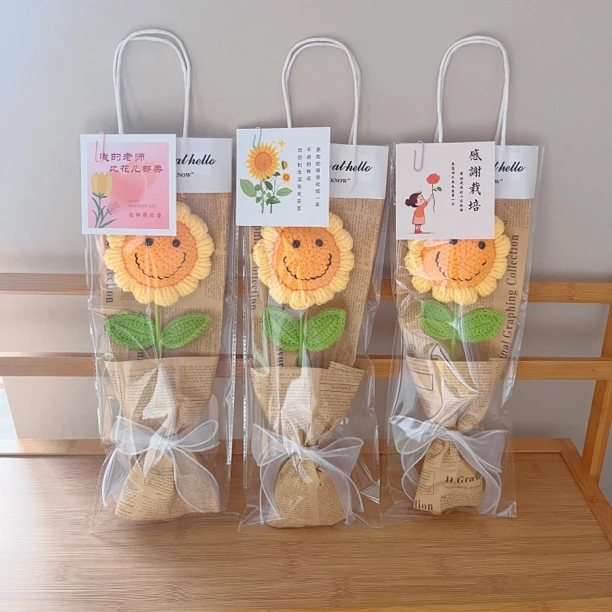 向日葵手工编织毛线花束成品仿真笑脸太阳花送老师生日毕业礼物