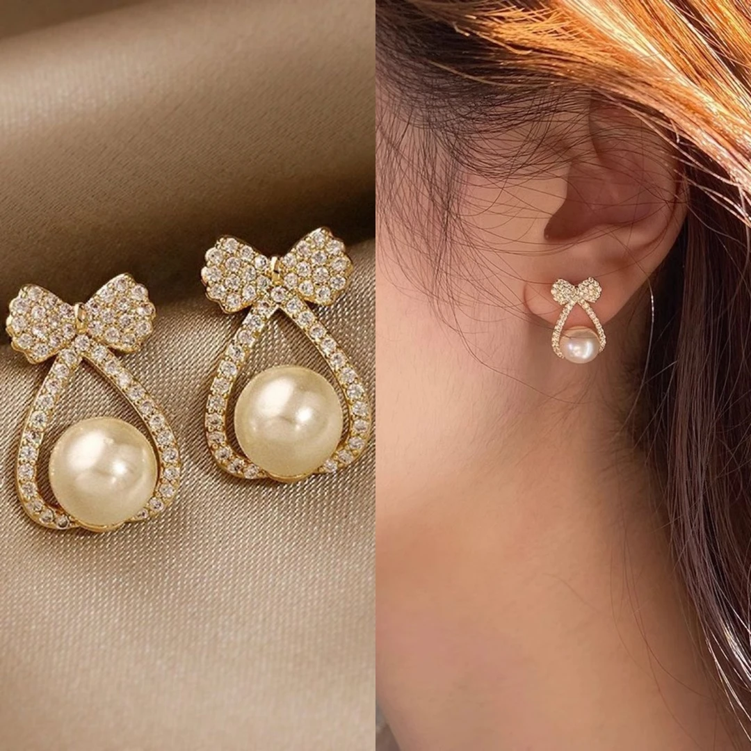 铜合金耳饰 法式优雅蝴蝶结耳钉高级感气质轻奢网红耳环新款耳饰