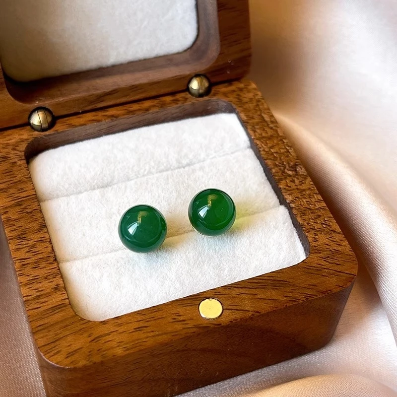 铜合金耳饰 墨绿耳钉女2024年新款气质耳环925高级感养耳洞耳饰