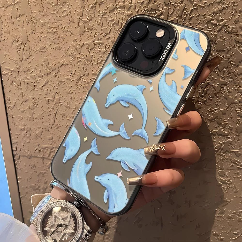 跳跃海豚双层大孔苹果14iphone13promax软12/11手机壳