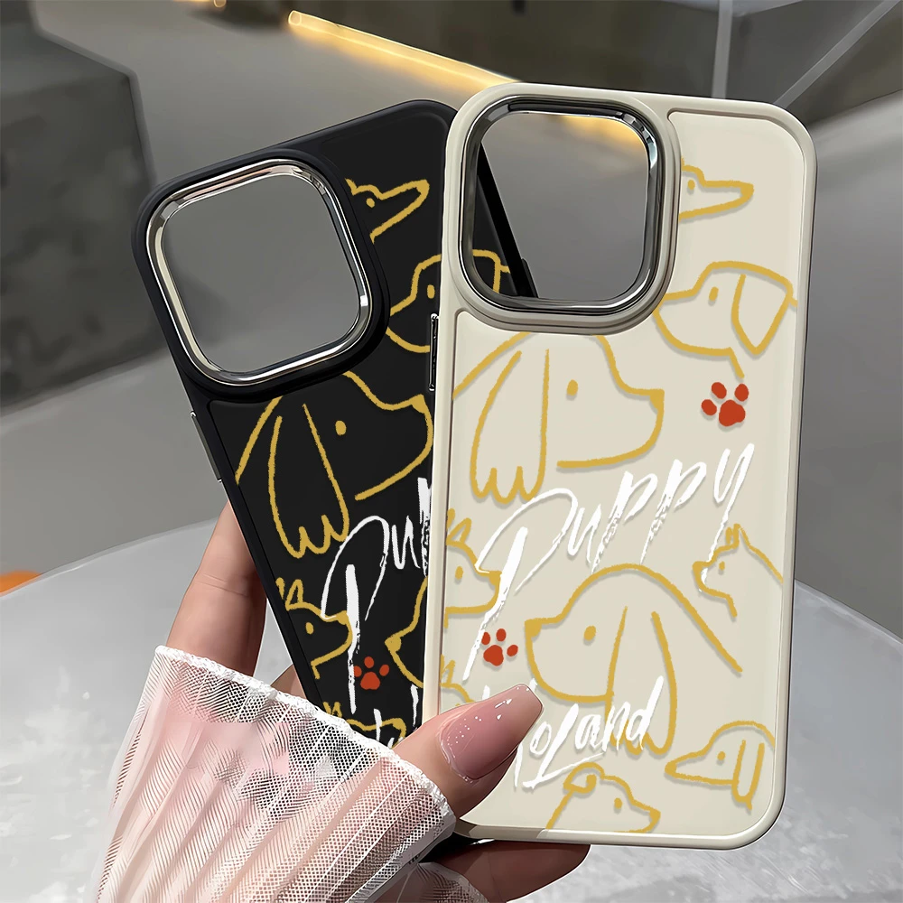 线条小狗金属框iphone15苹果14promax手机壳15pro13/12高级11xs