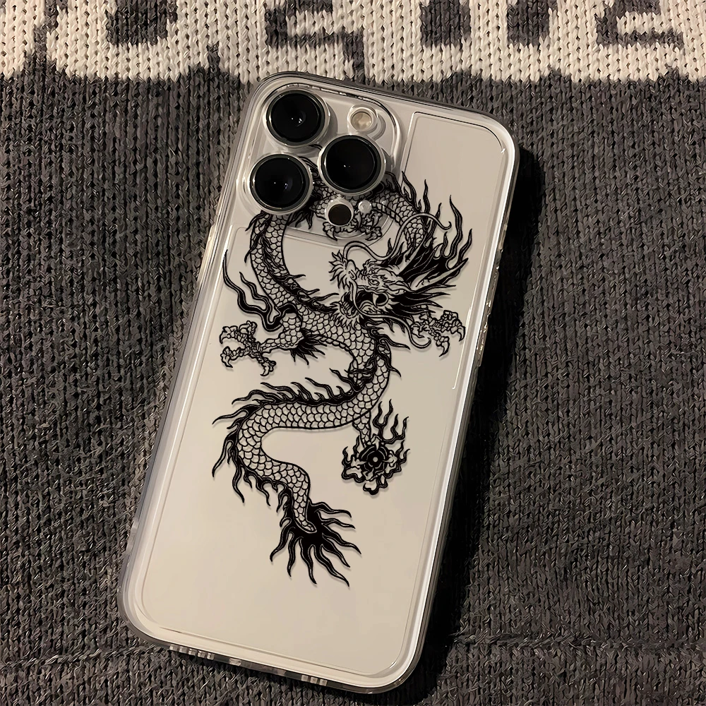 黑色中国龙苹果小米oppo三星vivo华为一加适用iPhone15手机壳