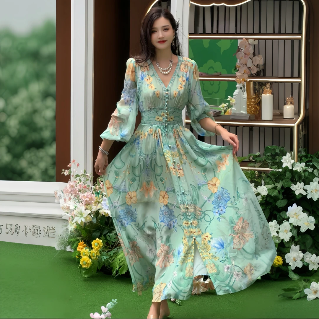 【青柠加冰-瑶瑶】重磅100桑蚕丝连衣裙YR24D192-17